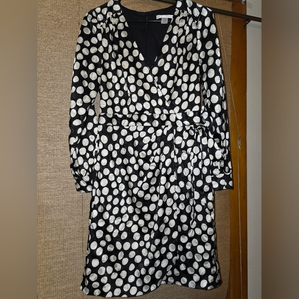 London Times Black and White Polka Dot Dress, Medium